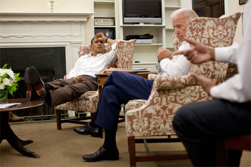 Barack Obama, putting his feet up on furniture in the White House