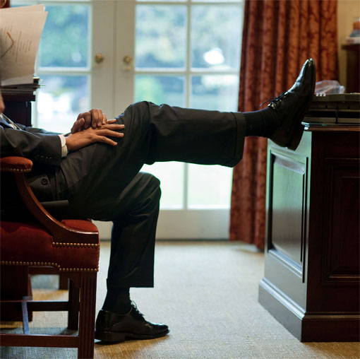 Barack Obama, putting his feet up on furniture in the White House